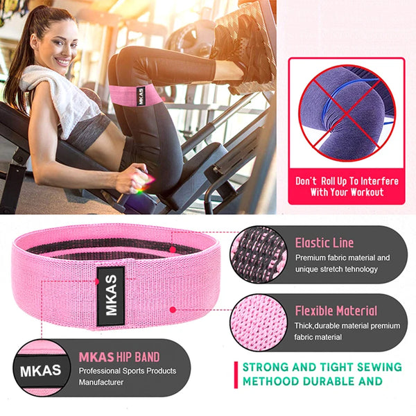 MKAS 3PCS Fitness Rubber Band Elastic Yoga Resistance Bands Set Hip Circle Expander Bands Gym Fitness Booty Band Home Workout