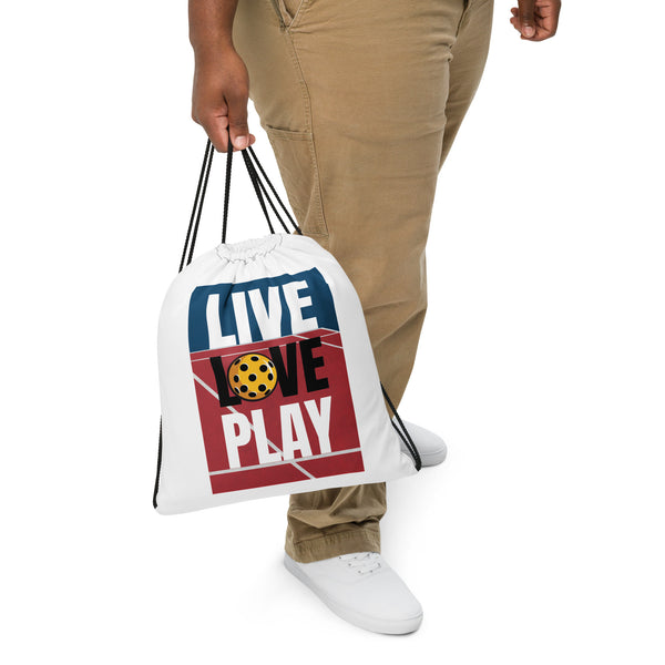 Live Love Play Drawstring Bag