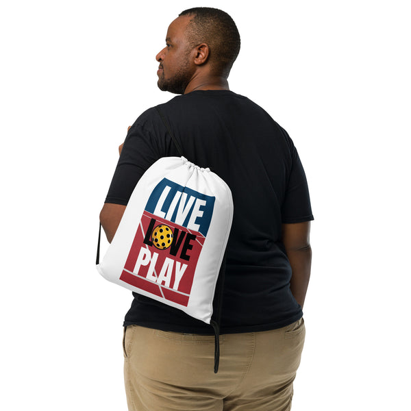 Live Love Play Drawstring Bag